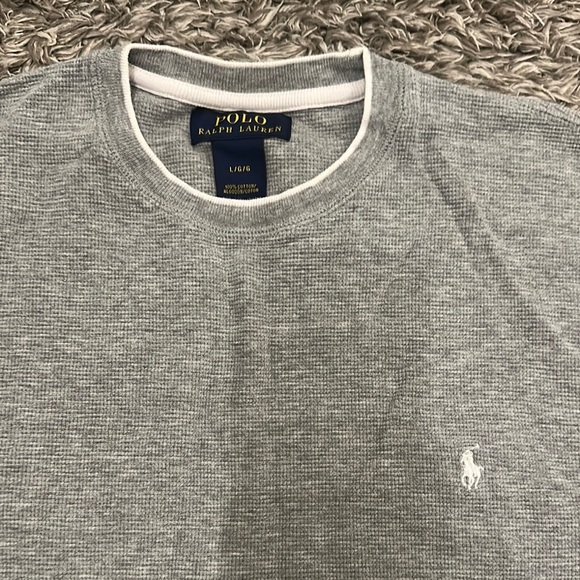 Polo by Ralph Lauren Gray Boy's Thermal Waffle Knit Shirt - Picture 2 of 3